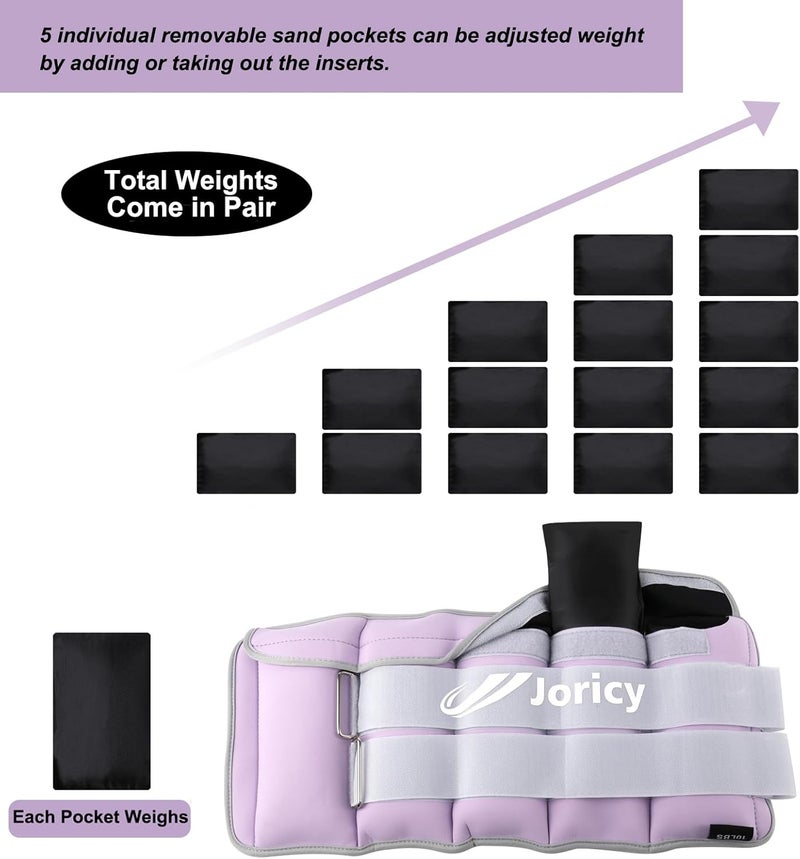 JORICY Adjustable Ankle Weights for Women Men 1/2/3/4/5/6/8/10/12/20 LBS 1 Pair Wrist Leg Arm Weights with Removable Weight Strength Training Weight for Walking Running Fitness Physical Therapy - Image 3